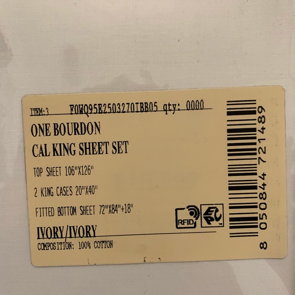 FRETTE ONE BOURDON CAL KING 4 PIECE SHEET SET PERCALE IVORY/IVORY - Picture 4 of 4